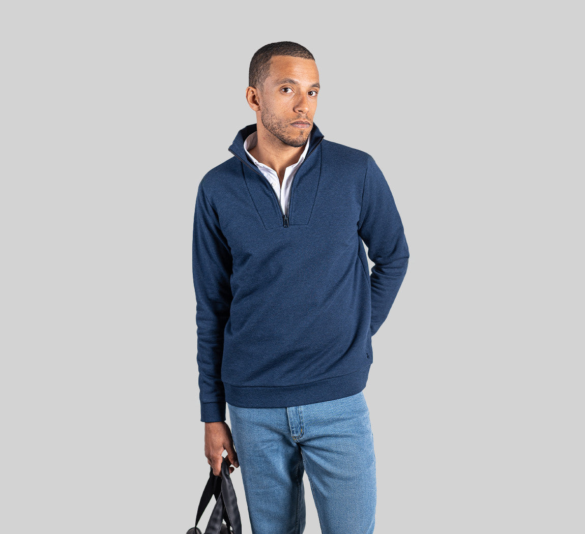ESSENTIAL MERINO ZIP SWEATER Bleu Chic 
