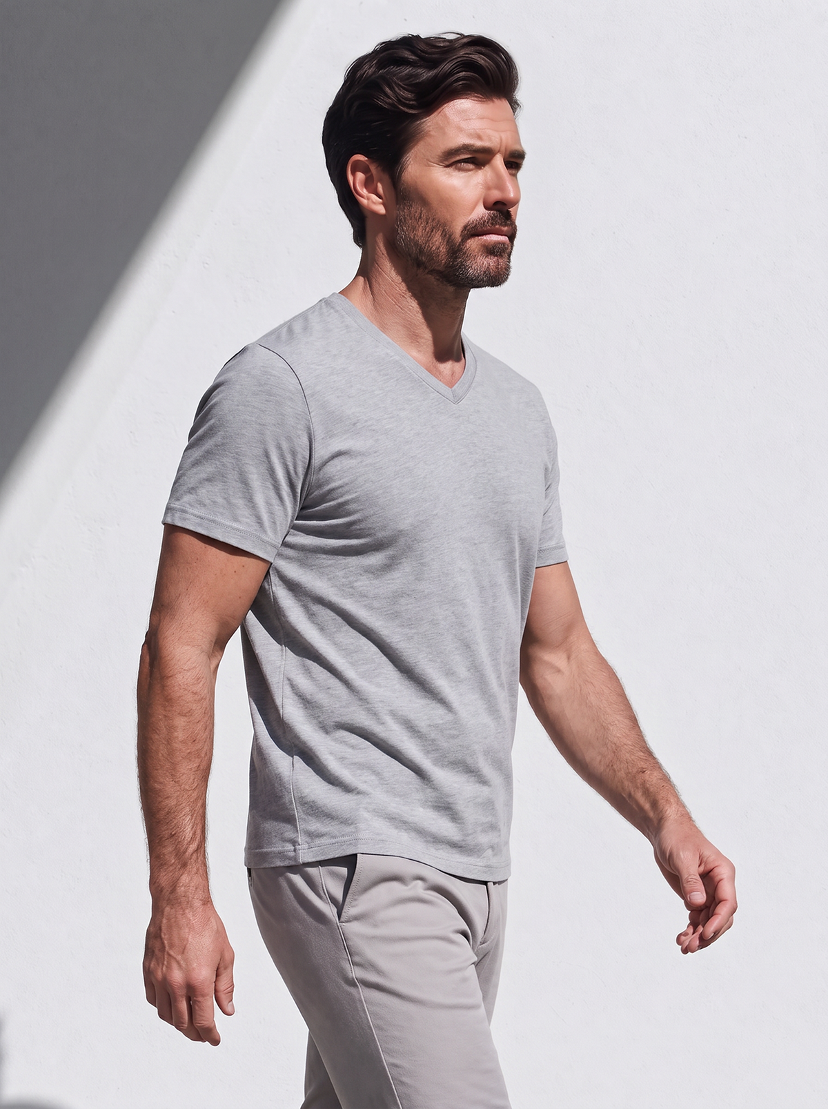 PERFORMANCE MERINO V-NECK gris clair 