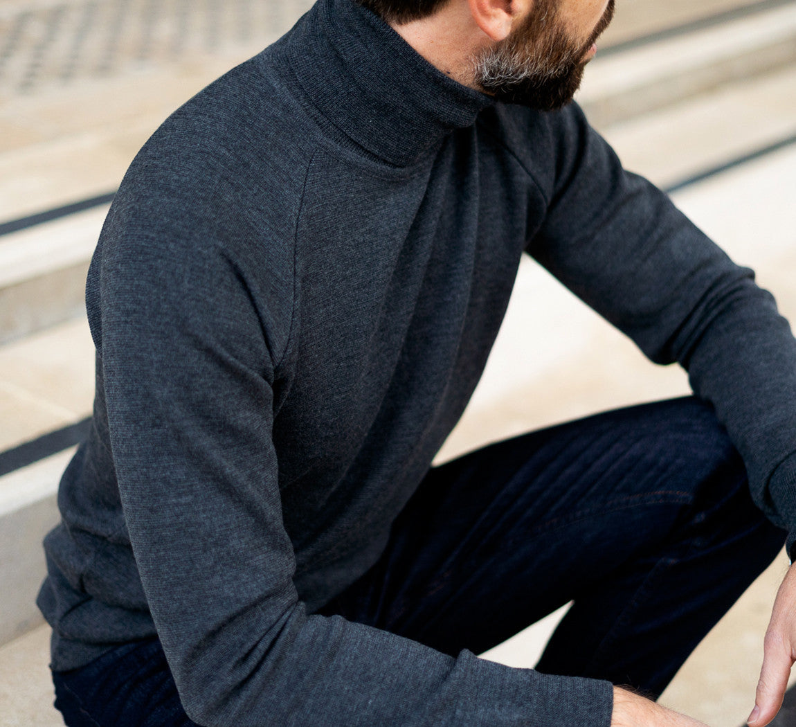 MERINO TENCEL TURTLENECK Gris Anthracite 