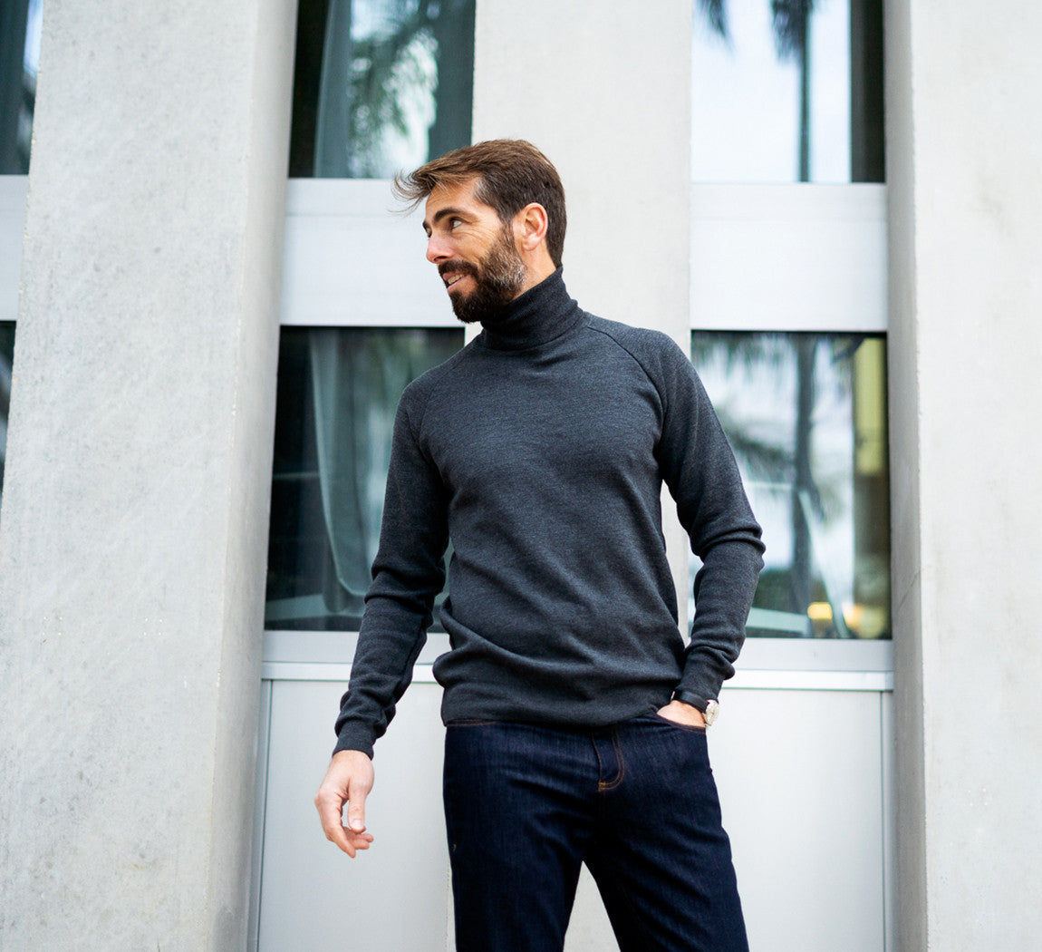 MERINO TENCEL TURTLENECK Gris Anthracite 