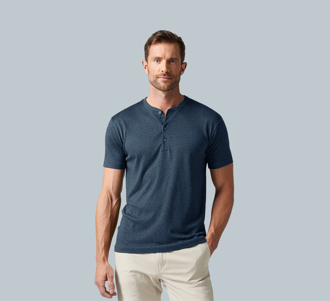 PERFORMANCE MERINO HENLEY Bleu Petrole 