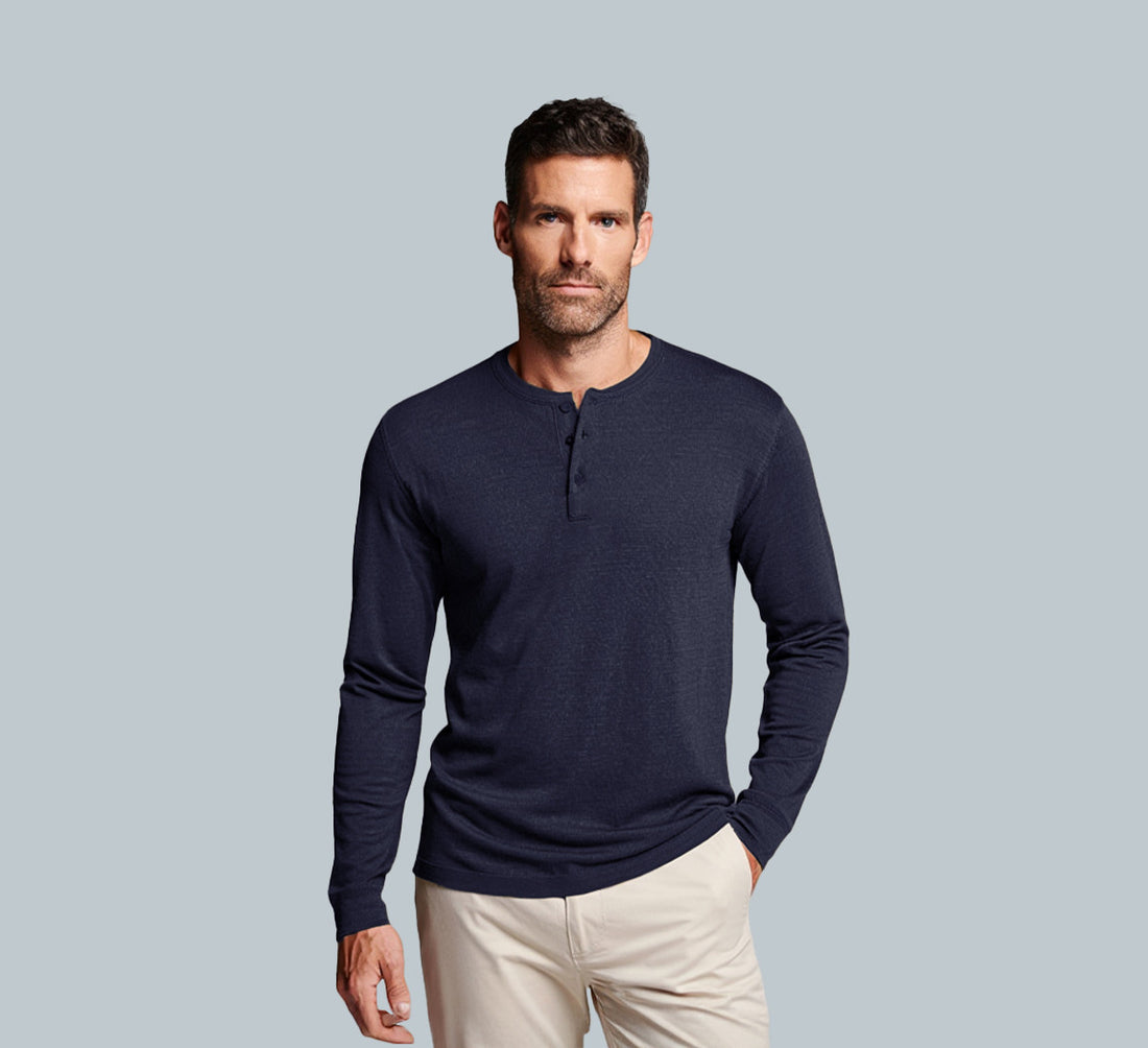 PERFORMANCE MERINO LONG SLEEVES HENLEY Bleu Chic 