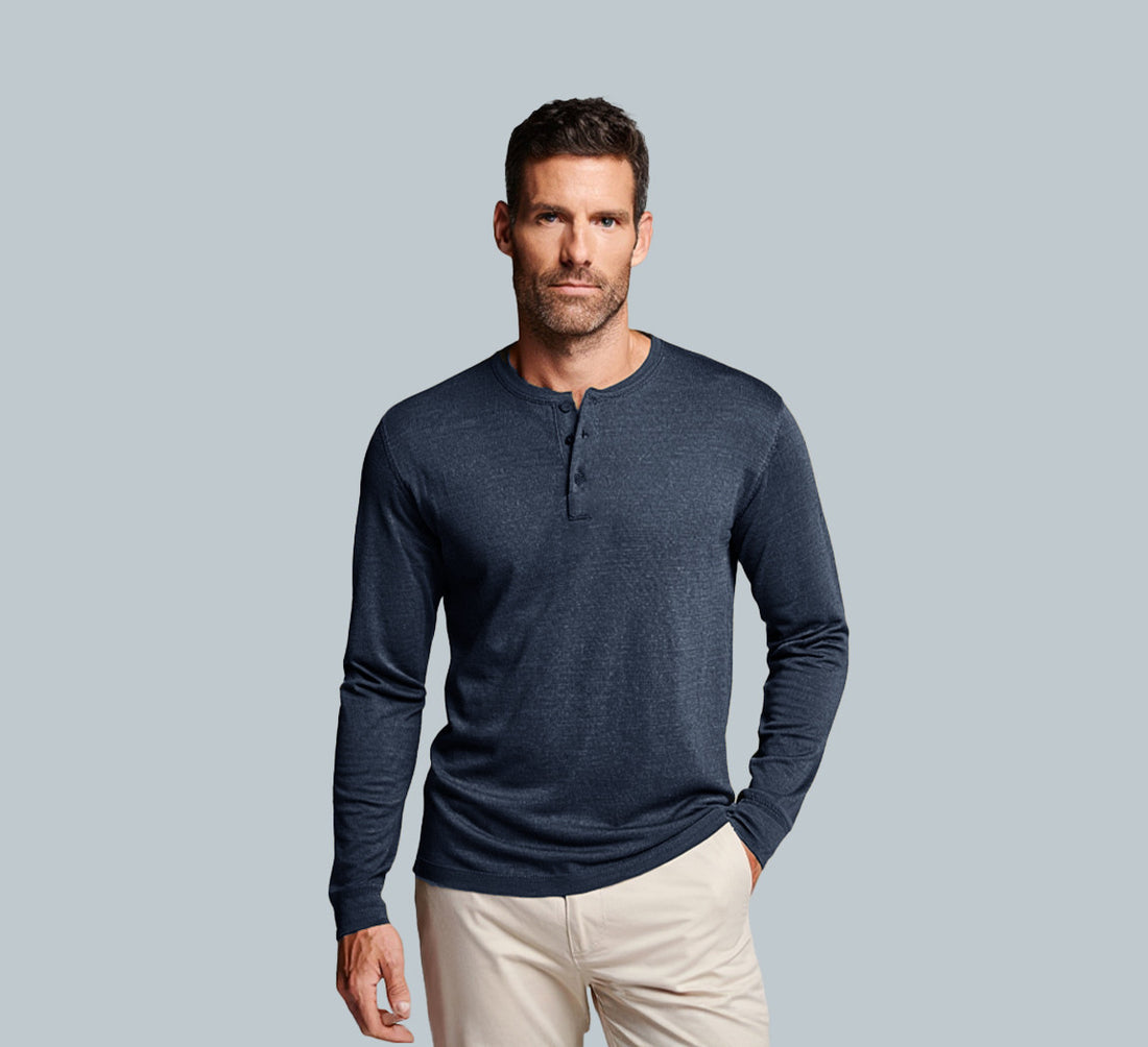 PERFORMANCE MERINO LONG SLEEVES HENLEY Bleu Petrole 