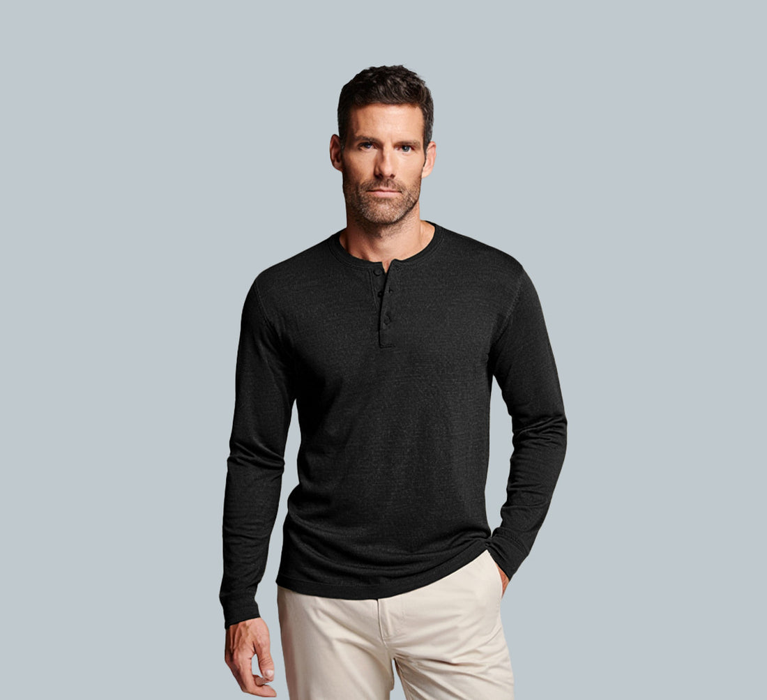 PERFORMANCE MERINO LONG SLEEVES HENLEY Noir 