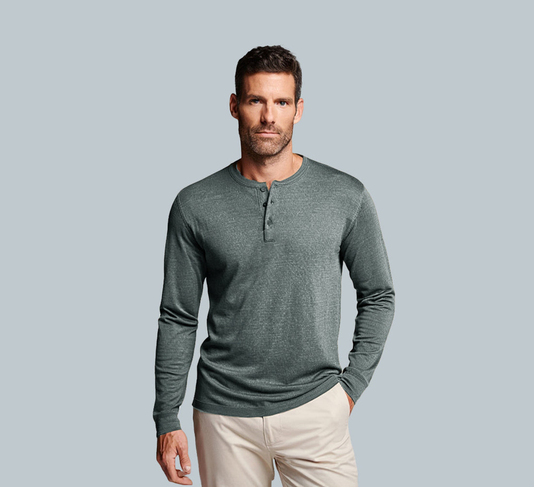 PERFORMANCE MERINO LONG SLEEVES HENLEY Gris Clair 