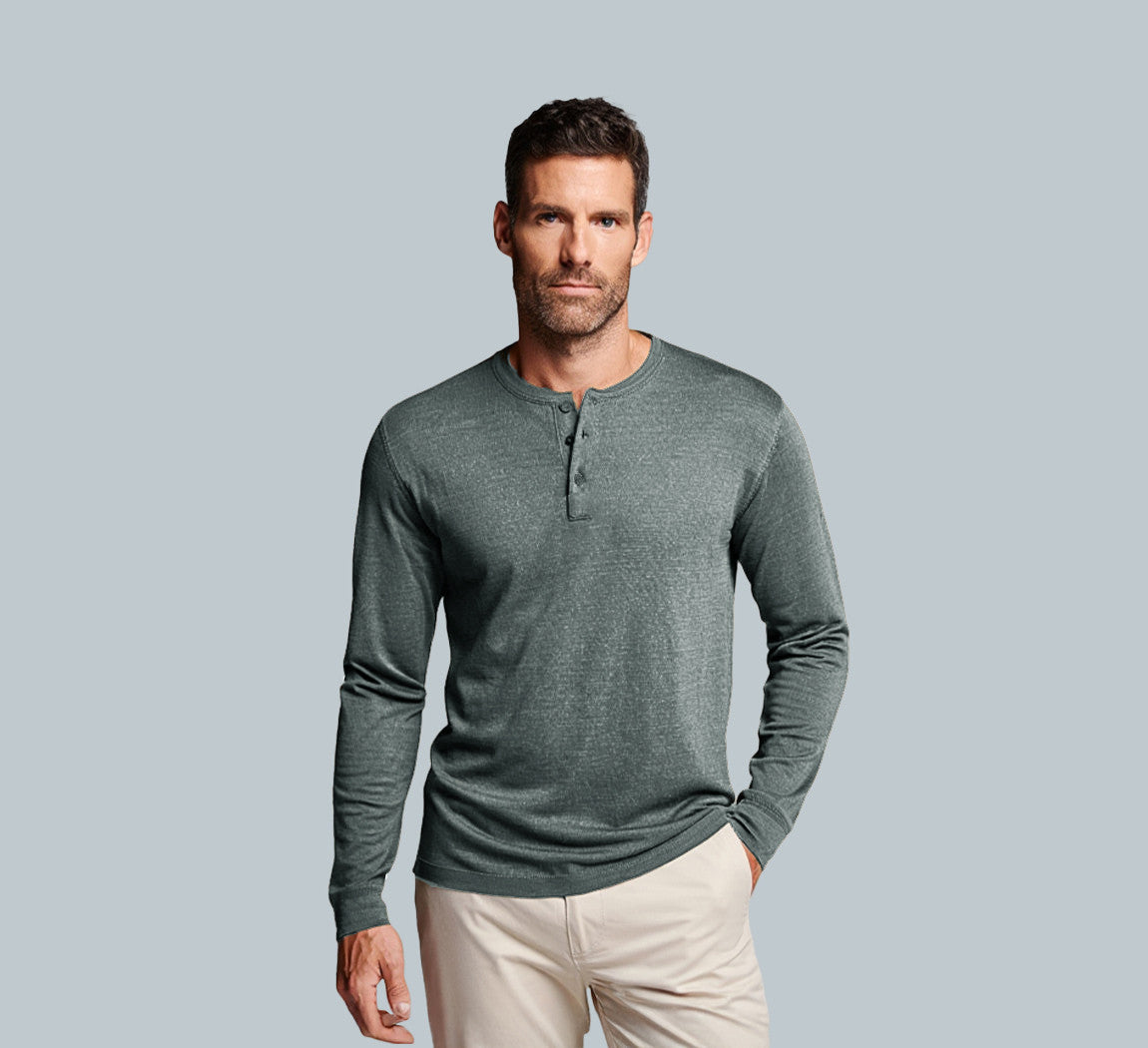 PERFORMANCE MERINO LONG SLEEVES HENLEY Gris Clair 