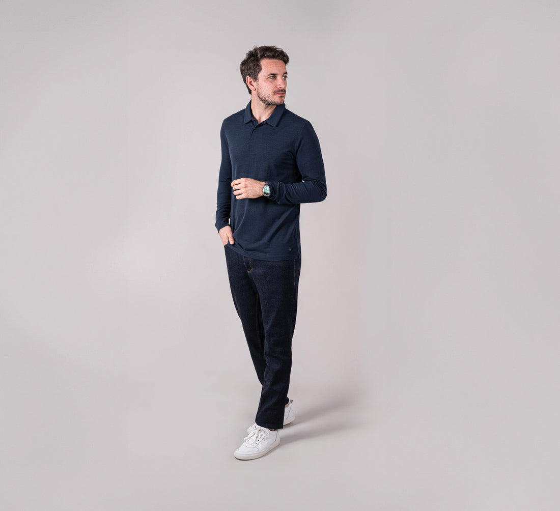 PIQUÉ MERINO LONG SLEEVES POLO Bleu Chic 