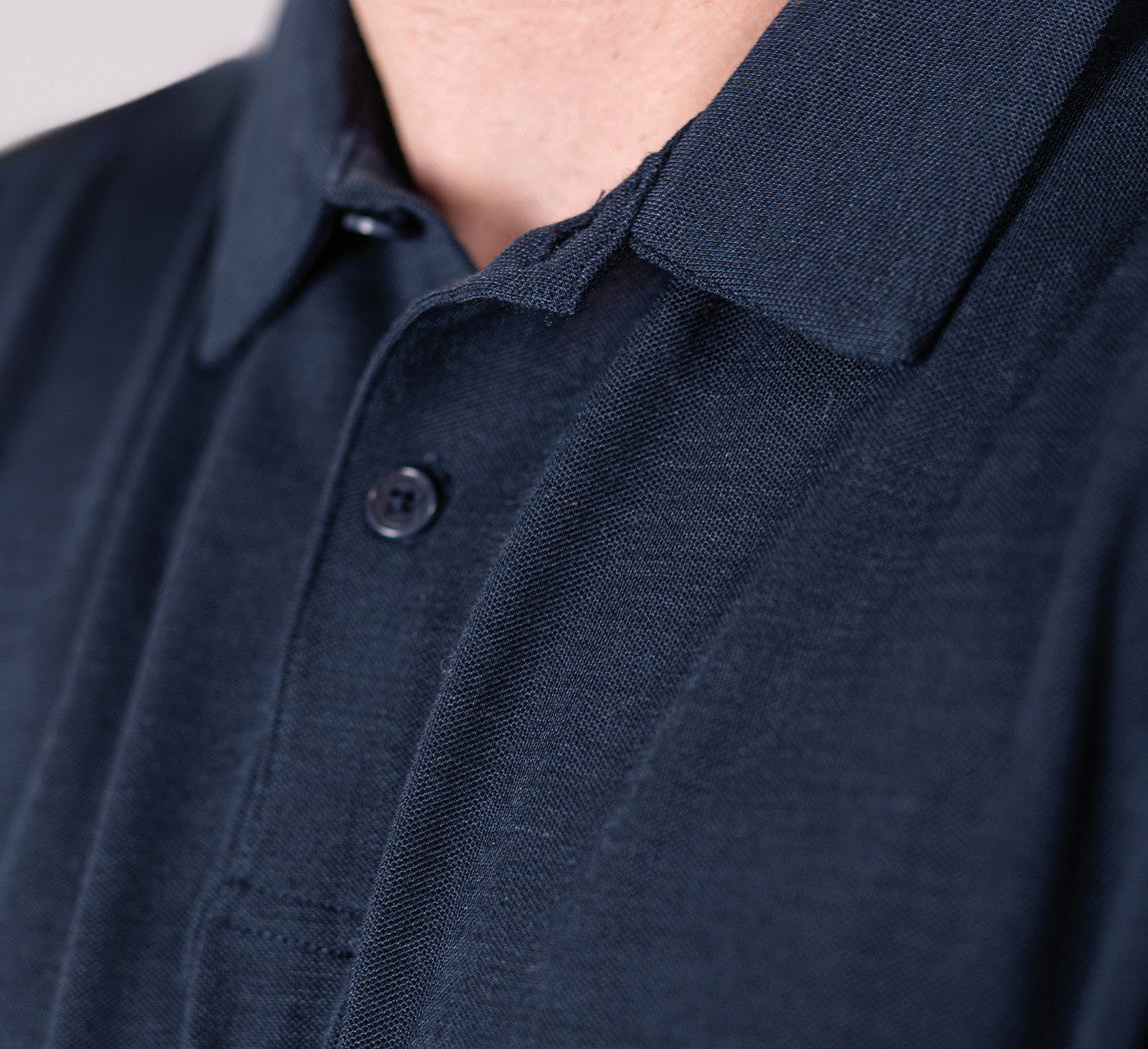 PIQUÉ MERINO LONG SLEEVES POLO Bleu Chic 