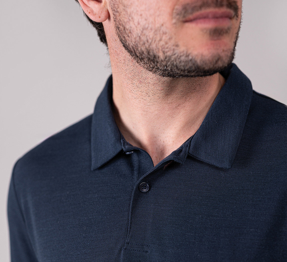 PIQUÉ MERINO LONG SLEEVES POLO Bleu Chic 