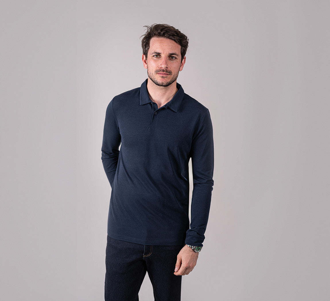 PIQUÉ MERINO LONG SLEEVES POLO Bleu Chic 