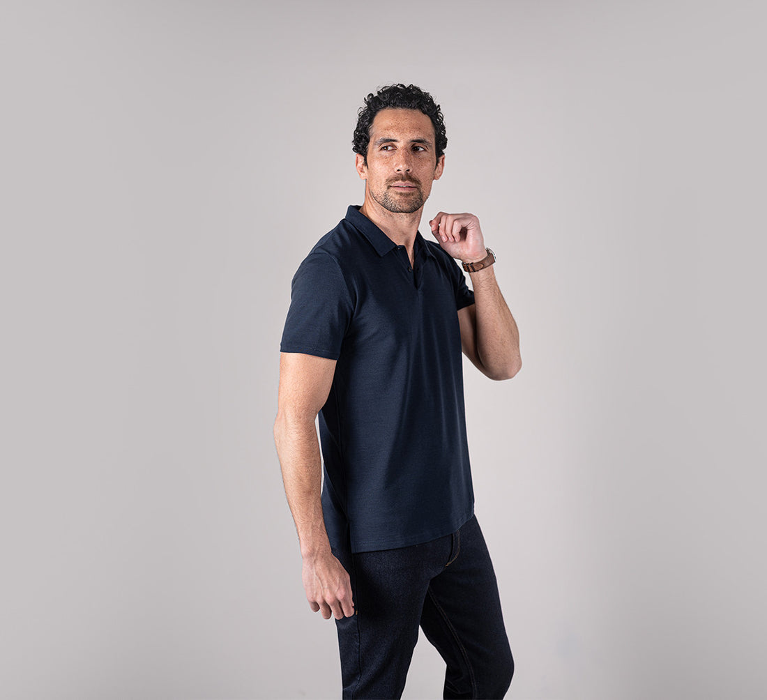 PIQUÉ MERINO POLO Bleu Chic