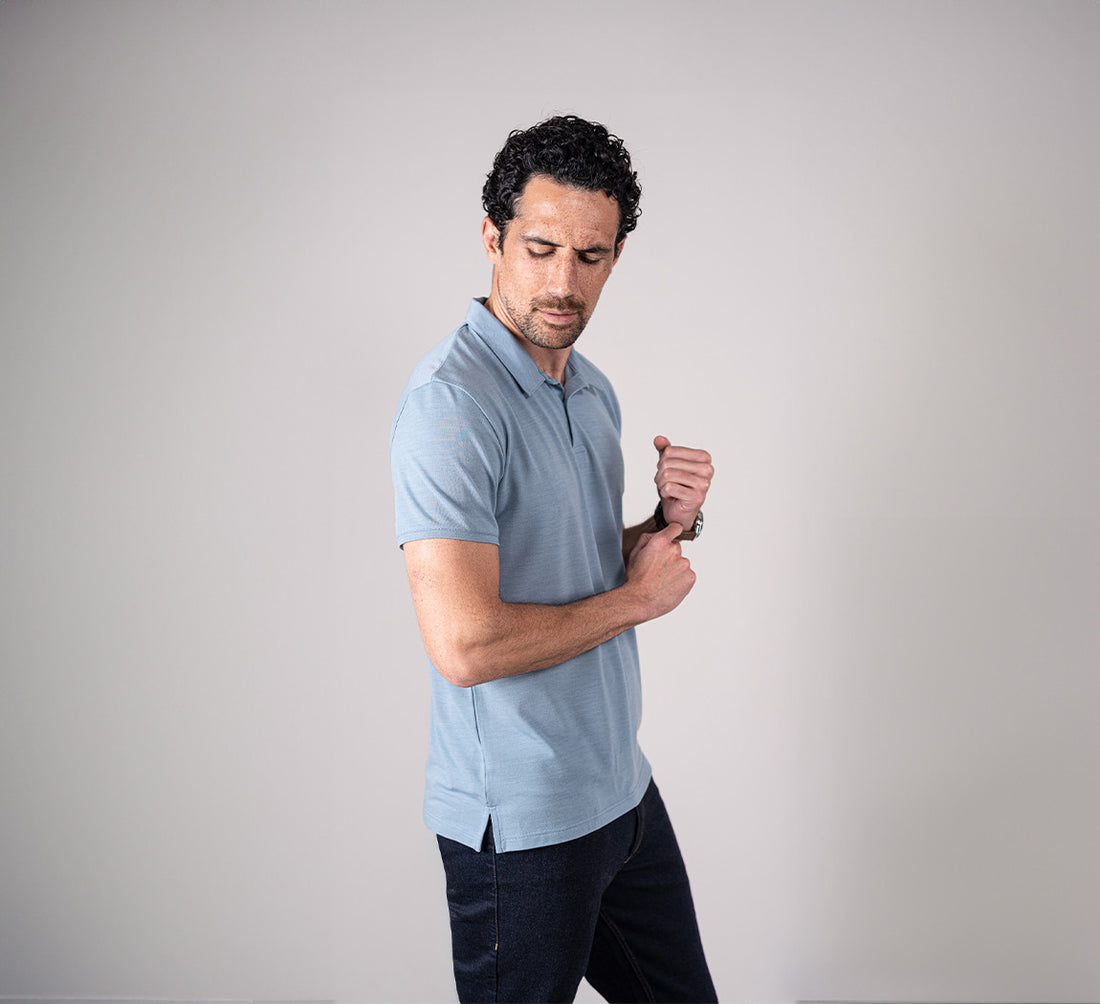 PIQUÉ MERINO POLO Bleu Ciel 