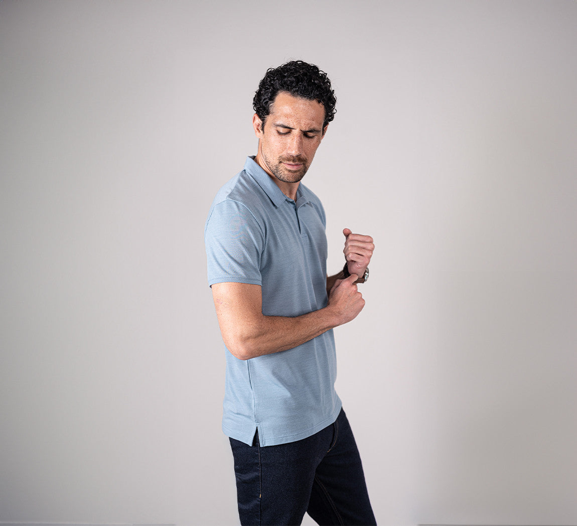 PIQUÉ MERINO POLO Bleu Ciel 