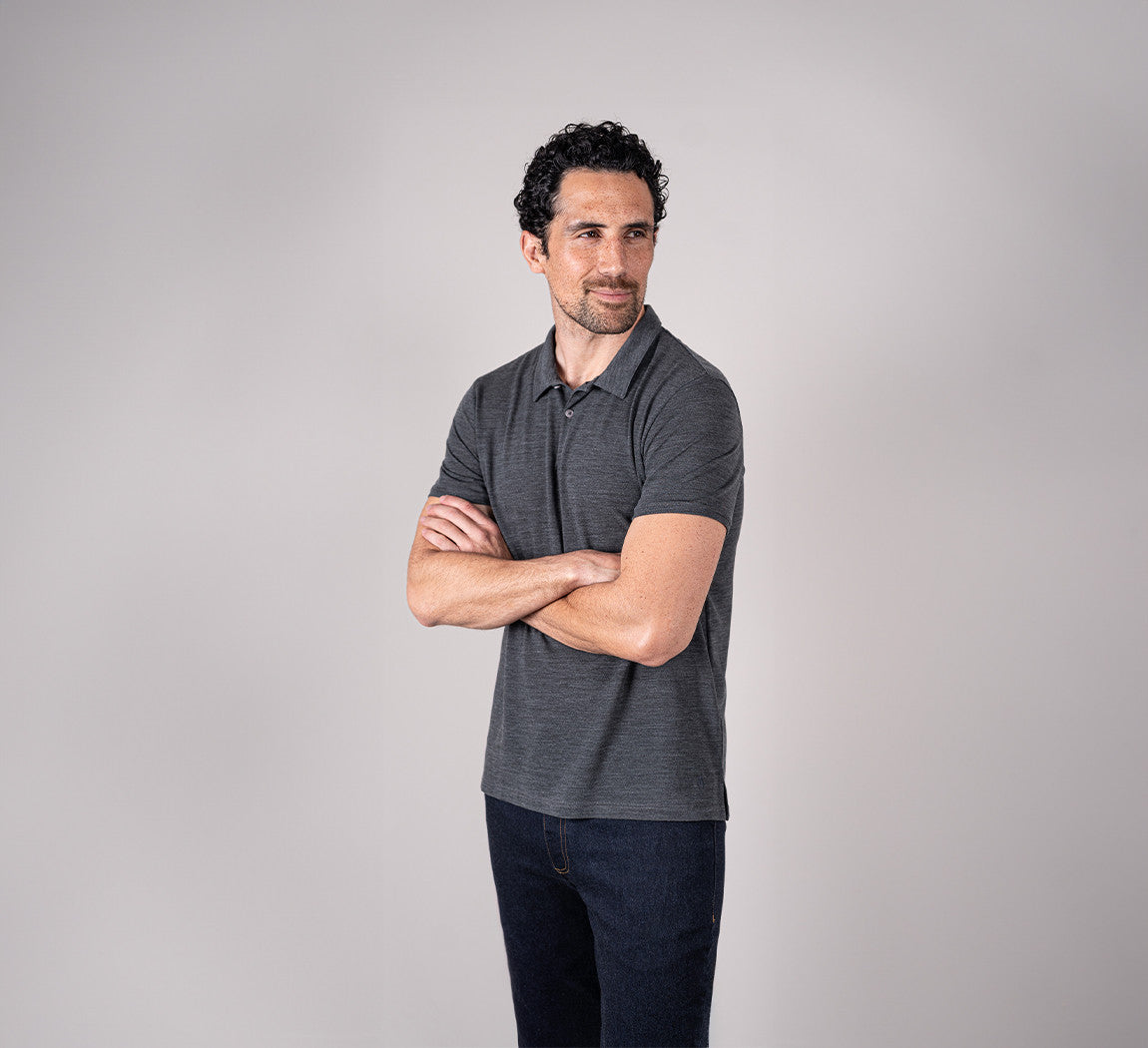 PIQUÉ MERINO POLO Gris Anthracite 