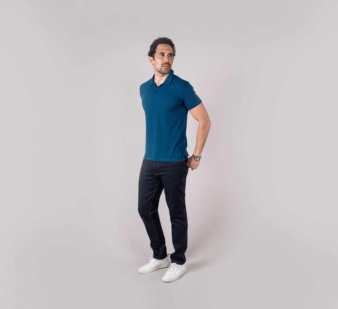 PIQUÉ MERINO POLO Bleu Canard 