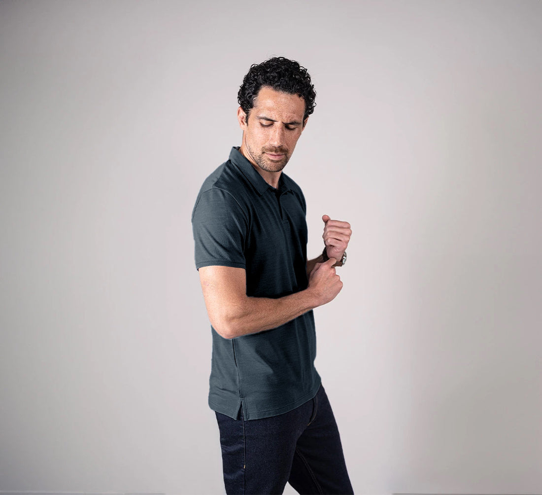 PIQUÉ MERINO POLO Bleu Gris 