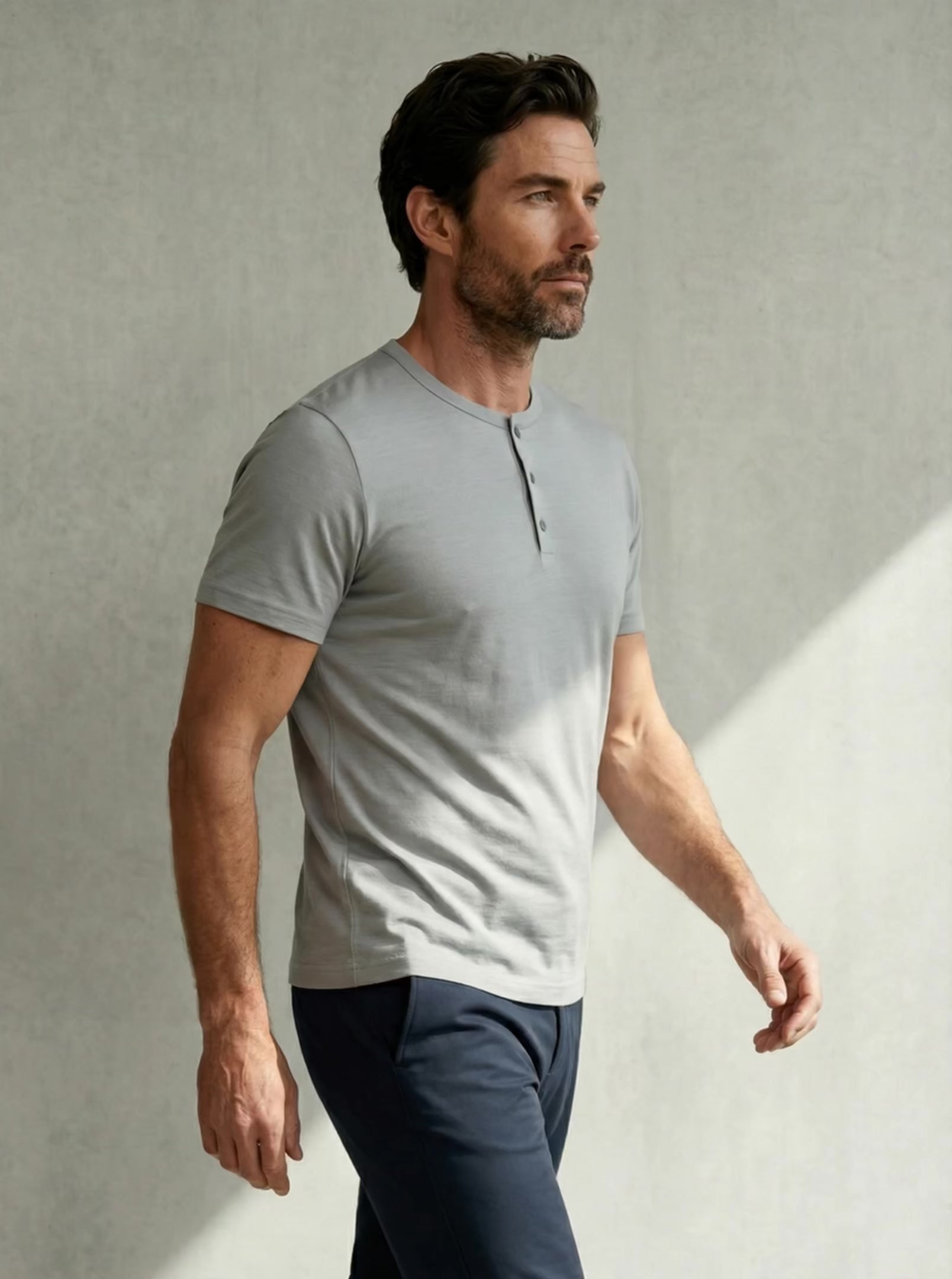 PERFORMANCE MERINO HENLEY Gris Clair 