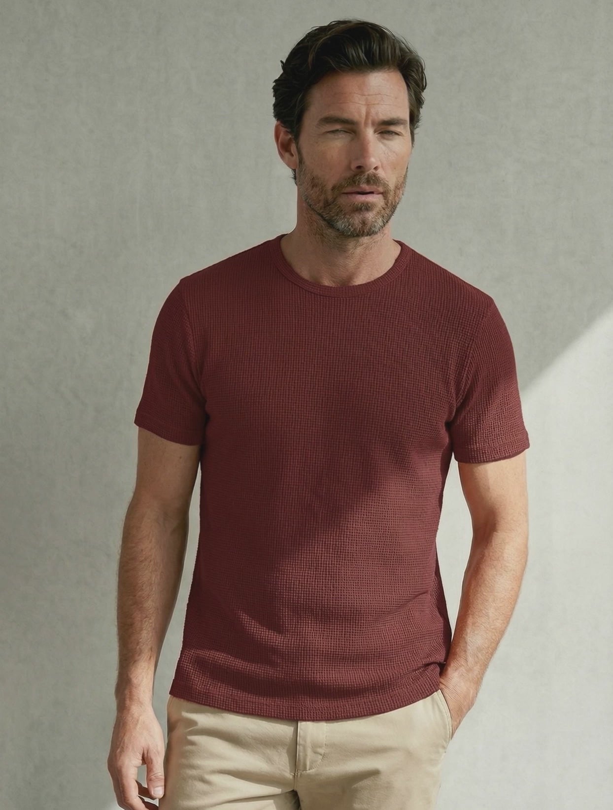 WAFFLE MERINO T-SHIRT Bordeaux  #en:color_burgundy,fr:couleur_bordeaux