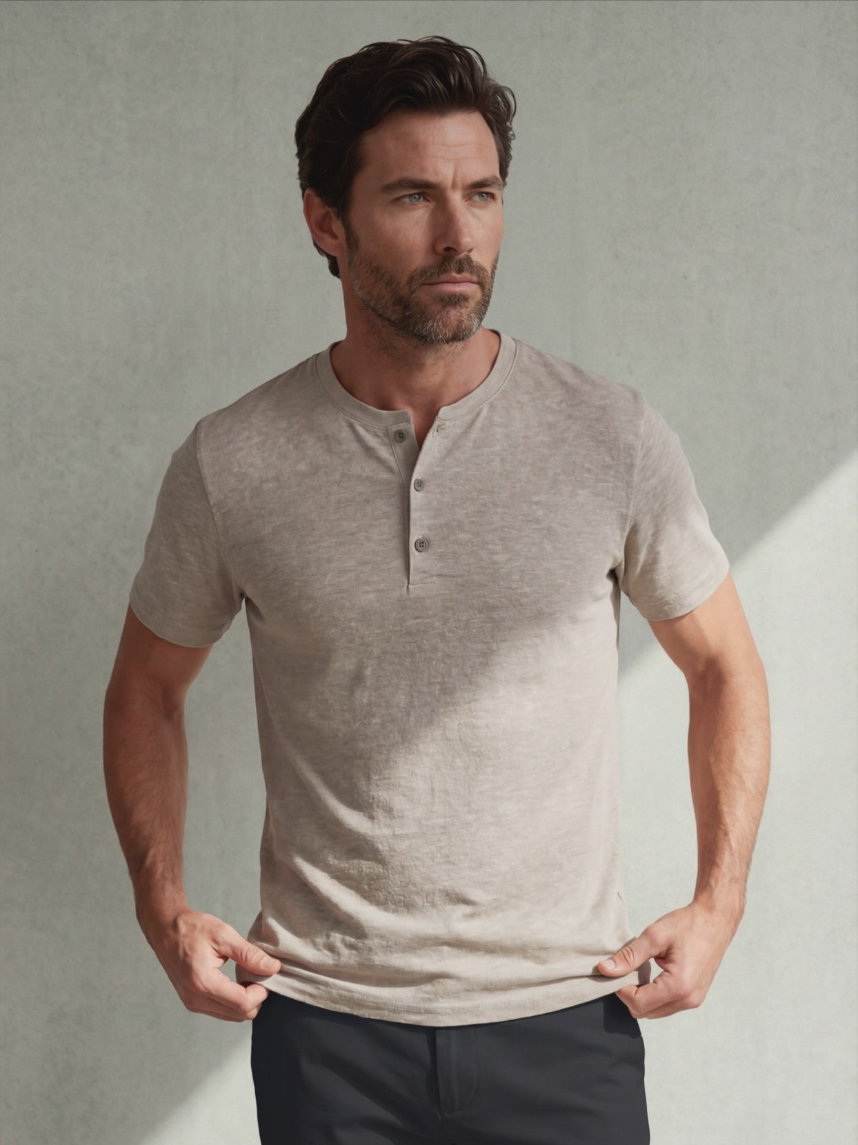 DRY HEMP HENLEY Sable #en:color_sand,fr:couleur_sable
