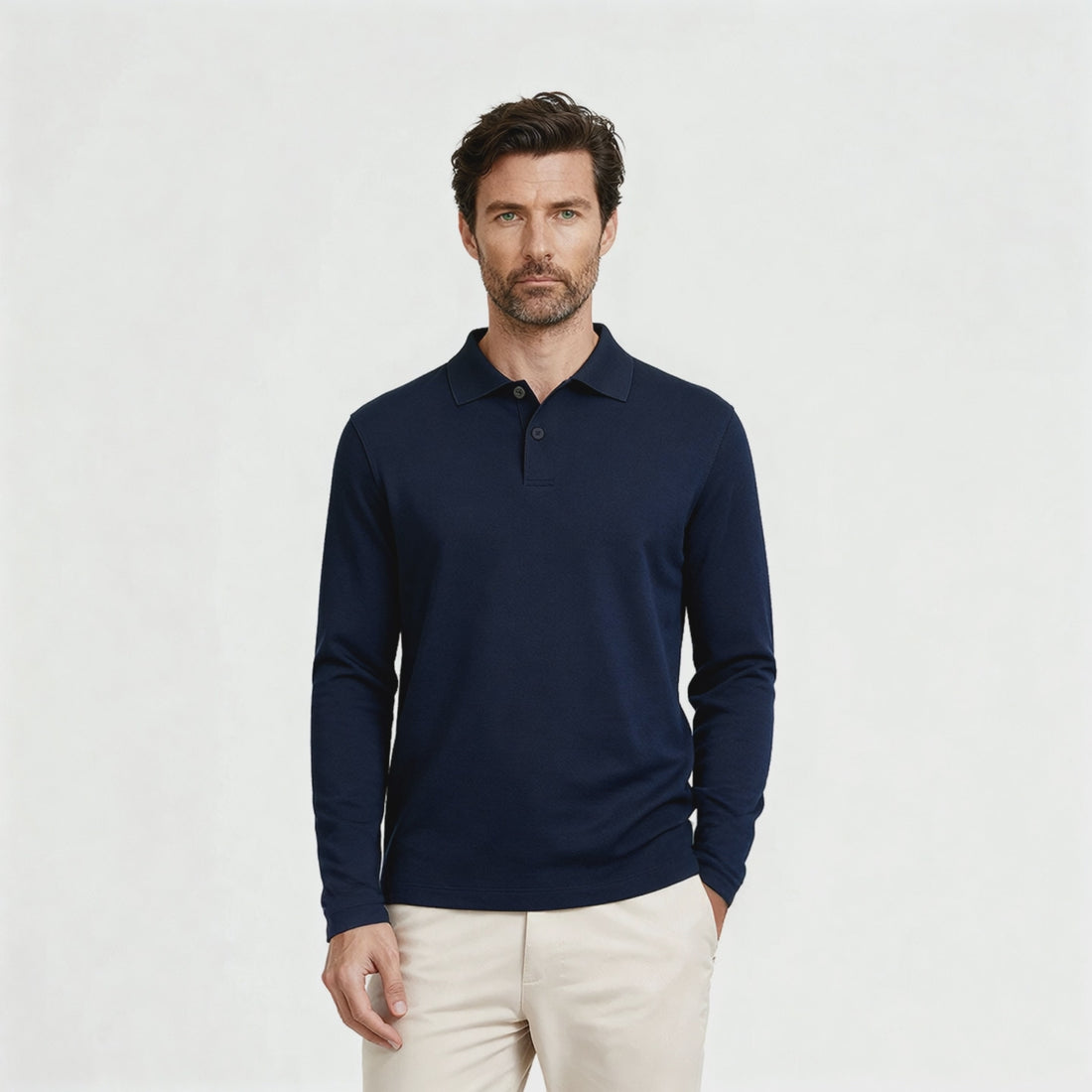 PERFORMANCE MERINO LONG SLEEVES POLO  Bleu Chic 