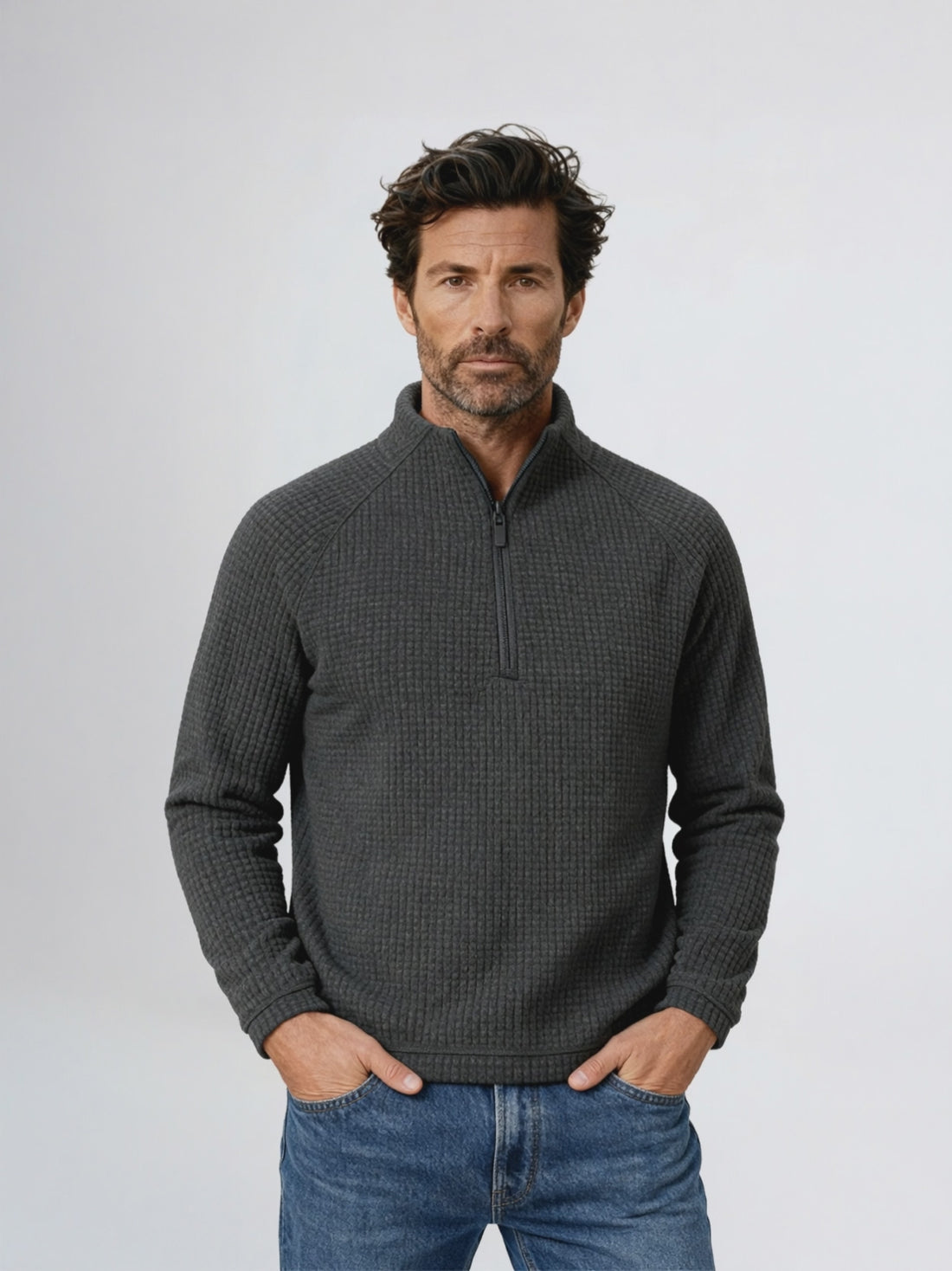 WAFFLE MERINO FLEECE Gris Anthracite 