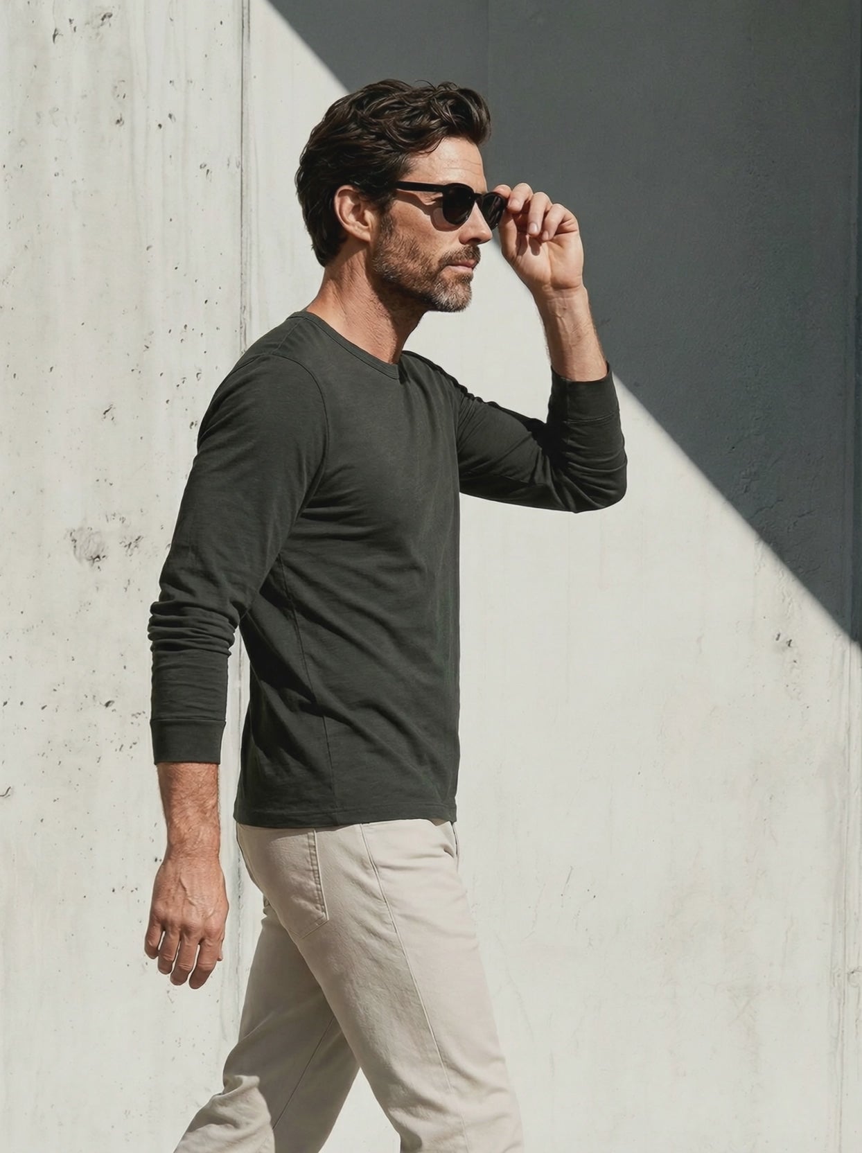 PURE MERINO LONG SLEEVES T-SHIRT Kaki  #en:color_khaki,fr:couleur_kaki