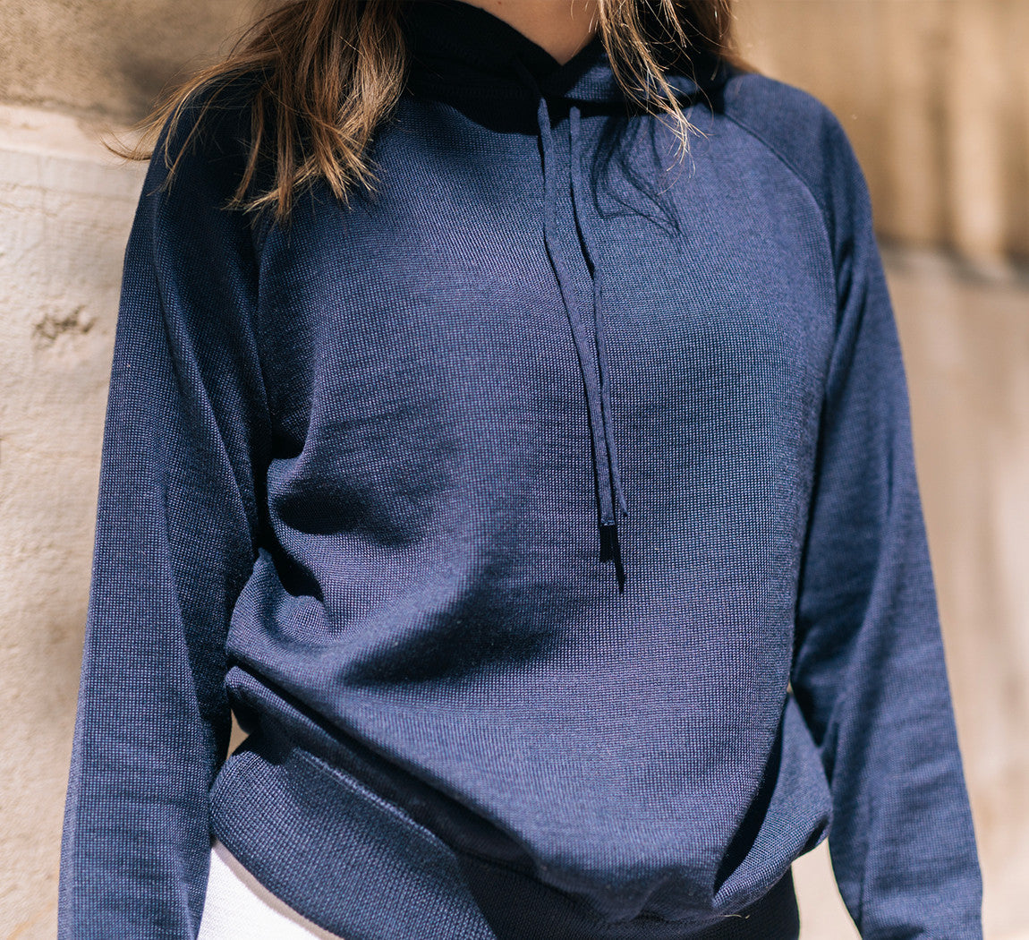 WOMAN MERINO HOODIE Bleu Chic 