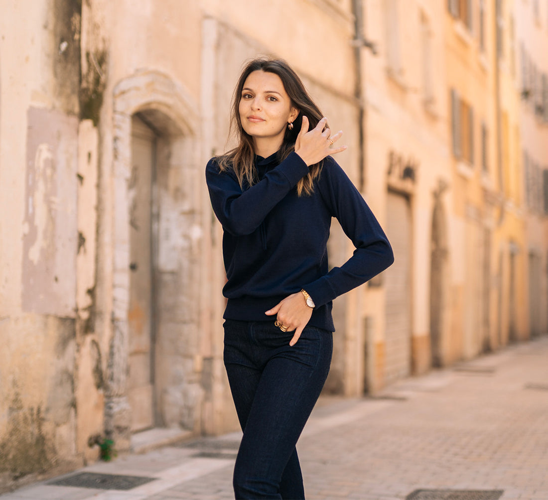 WOMAN MERINO HOODIE Bleu Chic 