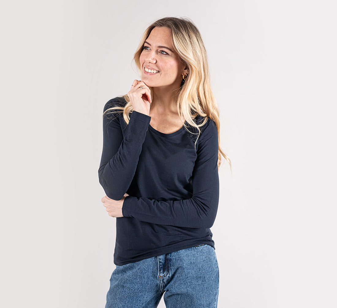 WOMAN MERINO LONG SLEEVES T-SHIRT Bleu Chic 