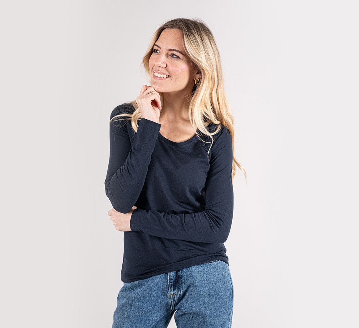 WOMAN MERINO LONG SLEEVES T-SHIRT Bleu Chic 