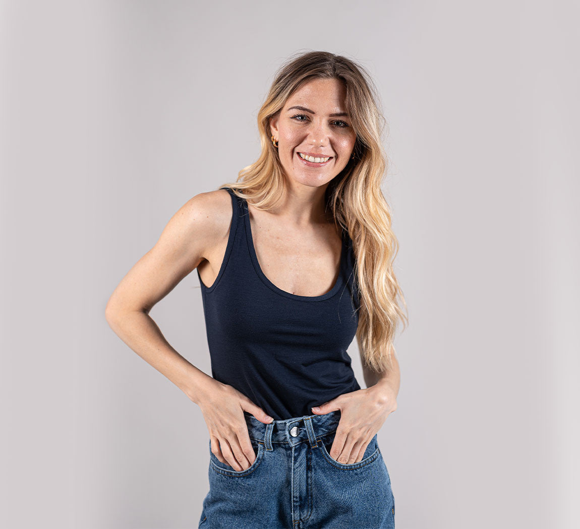 WOMAN MERINO TANK Bleu Chic 