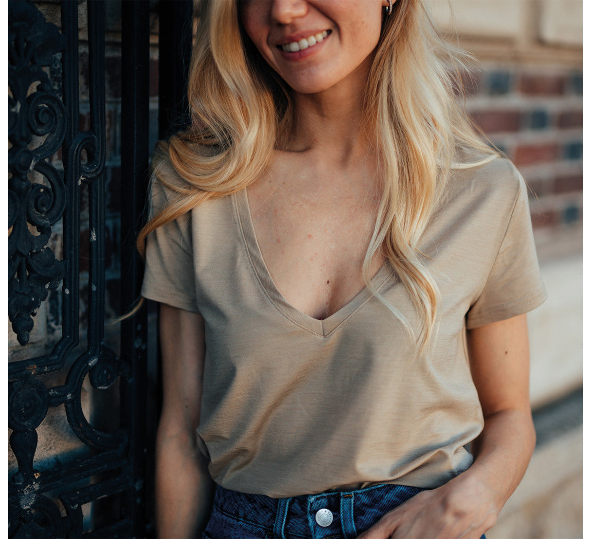 WOMAN MERINO V-NECK T-SHIRT Sable 